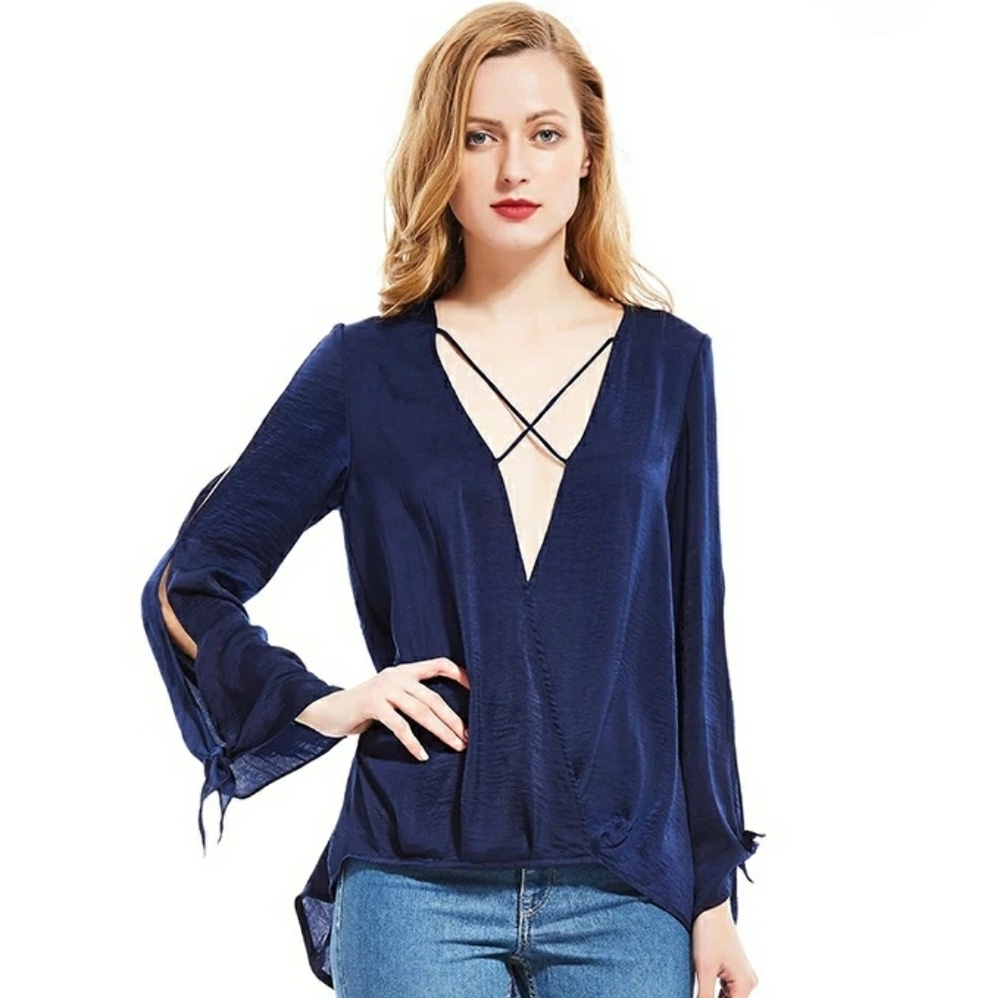 NEW Deep Royal Blue V-Neck Blouse